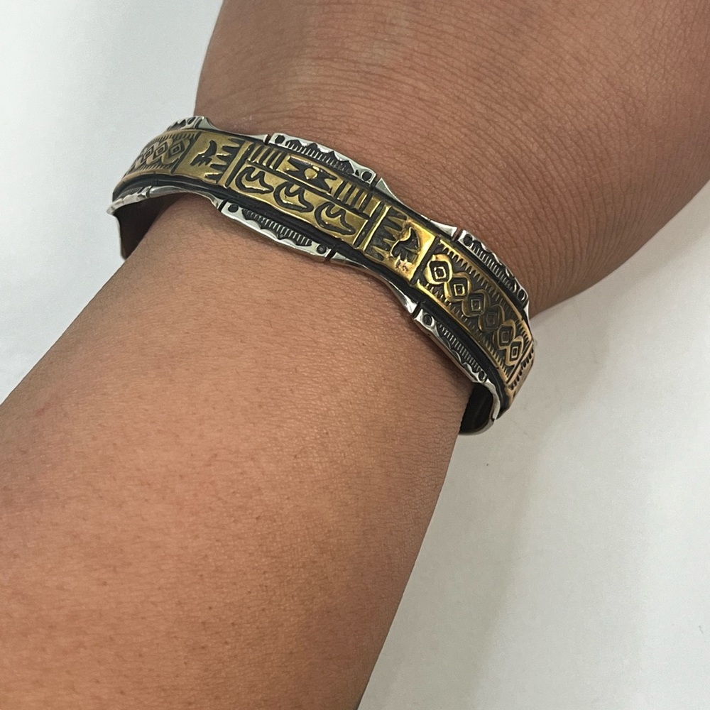 Vintage Sterling Silver Storyteller Style Bracelet‎ With Brass Overlay - Picture 7 of 7